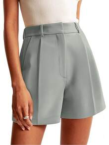 NIMIN Womens Shorts Dressy High Waisted Wide Leg Tailored Shorts Pleated Business Casual Work Trouser Shorts Without BeltsA Valentine's Day J4DI - 灰綠色 - 查看 1