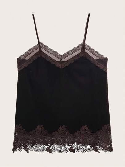 Solid Color Lace & Velvet Camisole, Spring/Summer