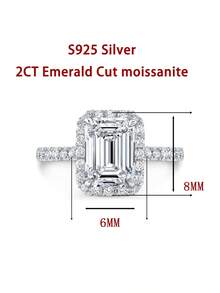 1 Stück Damen Verlobungsring, Stern Halo Pavé Rechteck Ring, 2,8g 925 Sterling Silber, 2 Karat Moissanit, Luxuriöser Palast-Stil, Verlobung, Heiratsantrag, Hochzeitstag, Valentinstag Geschenk, kommt mit Moissanit-Zertifikat und elegantem Geschenkbox - Silber - Übersicht 3