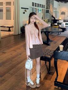 2pcs/Set Korean Style V-Neck Camisole Top - Pink - View 2