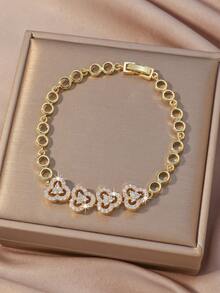 1pc Gold Heart Rhinestone Bracelet - Sweetly Sparkling Everyday Jewelry - Gold - View 9