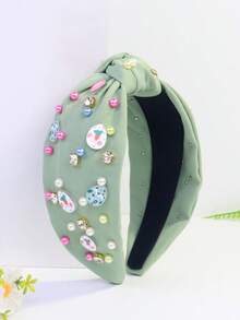 1件装女士复活节胡萝卜兔子水钻彩色珍珠休闲可爱涤纶打结发箍，春季 - 多 - 查看 7