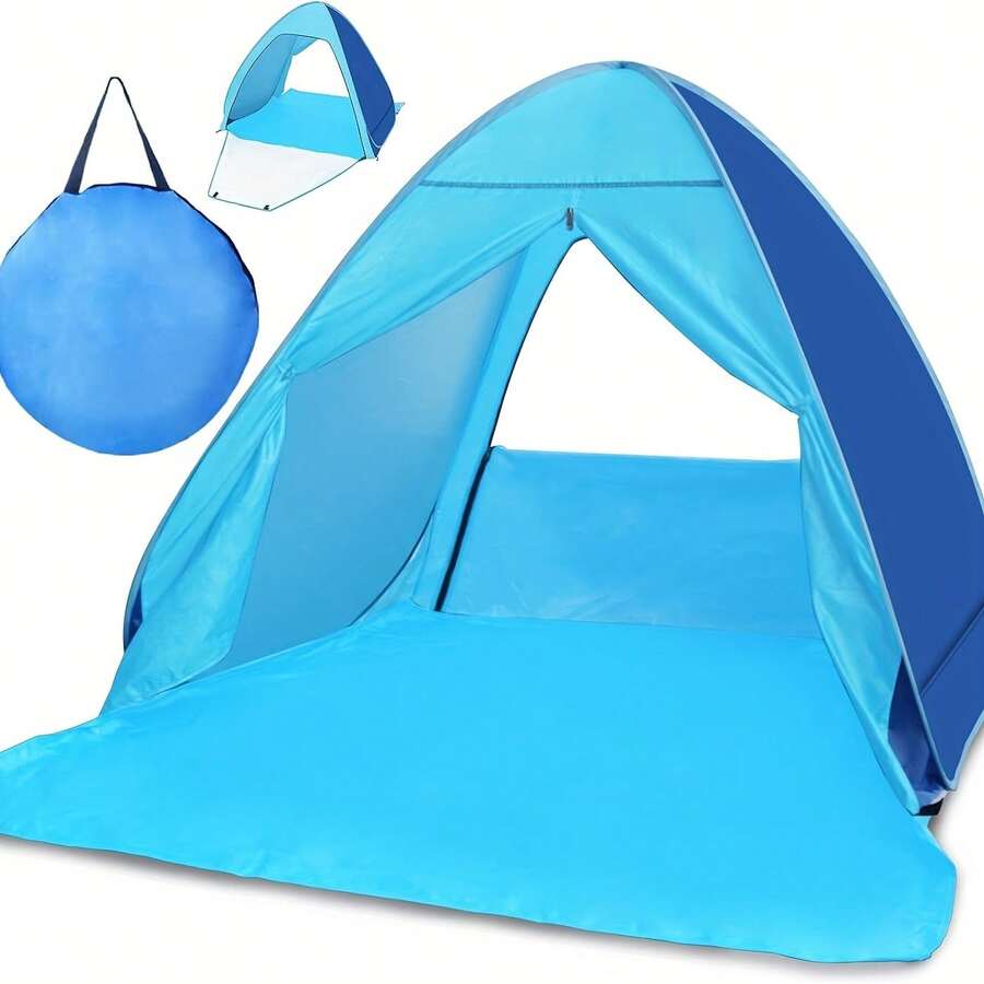 3 Seconds Pop Up Beach Tent Automatic Pop Up Instant Shade Sun Shelter UPF 50+ Portable Canopy Cabana For Outdoor Activities, Camping Fishing Park Hiking Picnic - 藍色 - 查看 1