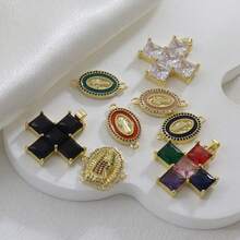 1件铜质时尚奢华新款高端圣母玛利亚十字架吊坠，DIY手链项链耳环首饰配件 - 彩色 - 查看 8