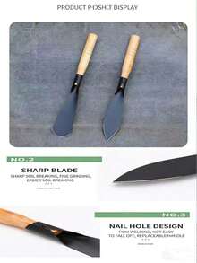 1把65号锰钢园艺铲；锋利淬火刀片，适合种植；木质防滑手柄；耐磨防锈；草坪修补必备工具；适用于盆栽植物、园艺和移植；户外沙滩挖掘、淘金、露营和采摘野生蔬菜；适合室内外使用。 - 彩色 - 查看 8