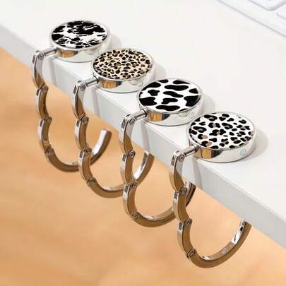 1pc Leopard Print Black And Geometric Zinc Alloy Wallet Hook, Casual Style Folding Tote Holder, Portable Desktop Stand For Home Organization And Retail Display, Space-Saving Multipurpose Accessory, Durable Zinc Alloy Construction, Lightweight And Sturdy, Versatile Card Wallet Hanger And Tote Support, Ideal For Desktop, Countertop, Office Desk, Living Room, Shop Shelves, And Checkout Counters