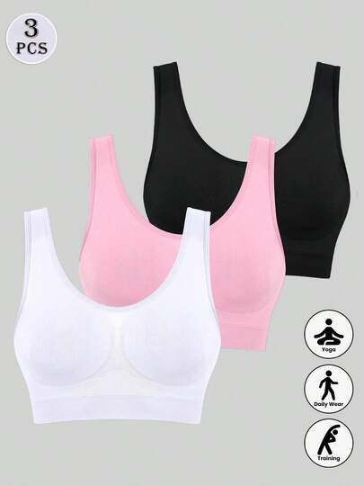 Set de 3 sujetadores deportivos sin costuras, finos y cómodos sin acolchado para mujeres