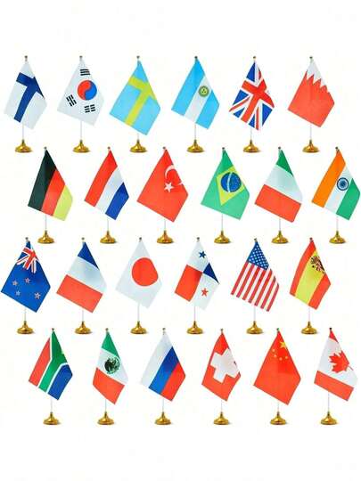 Juvale - Juego De 24 Banderas Internacionales Del Mundo Con Soportes Para DecoracióN De Computadora (8 X 6 Pulgadas, Banderas Del Mundo PequeñAs)