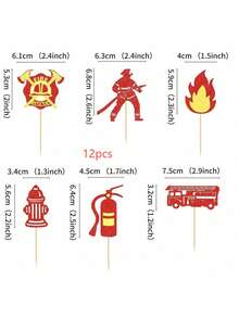 Shiny Red Firefighter Cupcake Toppers Decorations For Fireman Themed Birthday Party Cakes - Multicolor - View 14