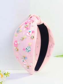 1件装女士复活节胡萝卜兔子水钻彩色珍珠休闲可爱涤纶打结发箍，春季 - 多 - 查看 6