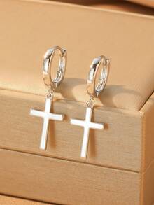 1pc Women's Rhinestone Cross Drop Earrings, Teardrop Diamond Long Earrings, Minimalist Elegant Versatile, Refined Not Flashy, Suitable For New Year, Birthday, Party - Multicolor - View 5