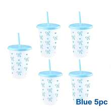 1pc/5pcs Set, Large Capacity Reusable 700ml Plastic Cup With Lid And Straw, Bow Pattern, Summer Juice Cup, Suitable For Parties, Weddings, Events And Holidays, Great For Gift-Giving - Multicolor - View 8