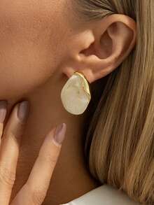 2件套波西米亚几何不对称树脂镶嵌时尚耳钉套装，奢华休闲日常派对婚礼假日百搭魅力仿首饰耳环，女士礼物 - 耳環 - 查看 3