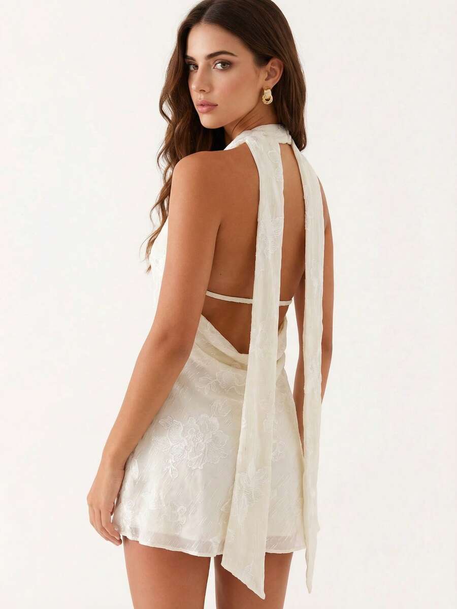 UNITHORSE Sexy Spaghetti Strap V-Neck Sleeveless Spaghetti Strap Chiffon Mini Dress - Apricot - View 1