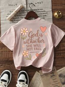 Tween Girls Casual Printed Round Neck Short Sleeve T-Shirt, Summer Top - Pink - View 3