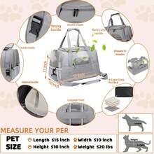 1pc Pet Airline Approved Carrier, Suitable For Cats/Dogs Up To 20lbs, Soft Pet Travel Crate With Cushion - Grey - View 5