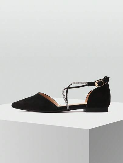 1 Pair Solid Color Fashion Criss-Cross Strap Mule Flat Shoes, Pointed Toe With Backstrap, Suitable For Spring/Summer Holidays