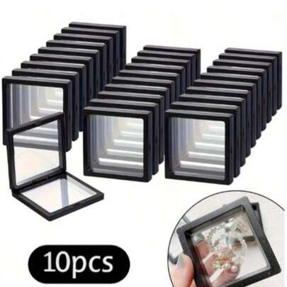 Elegant Black 3D Floating Display Box With Elastic Membrane - Dust-Proof Plastic Jewelry Storage Box For Necklaces, Bracelets, Rings, Coins, Earrings, Pins - Ideal For Retail And Personal Use, Modern Style, Desktop Mounting, Snap Closure, Polished Surface, Personal Jewelry Display | Fashionable Display Box | Secure Snap Box, Jewelry Display Box, Jewelry Box
