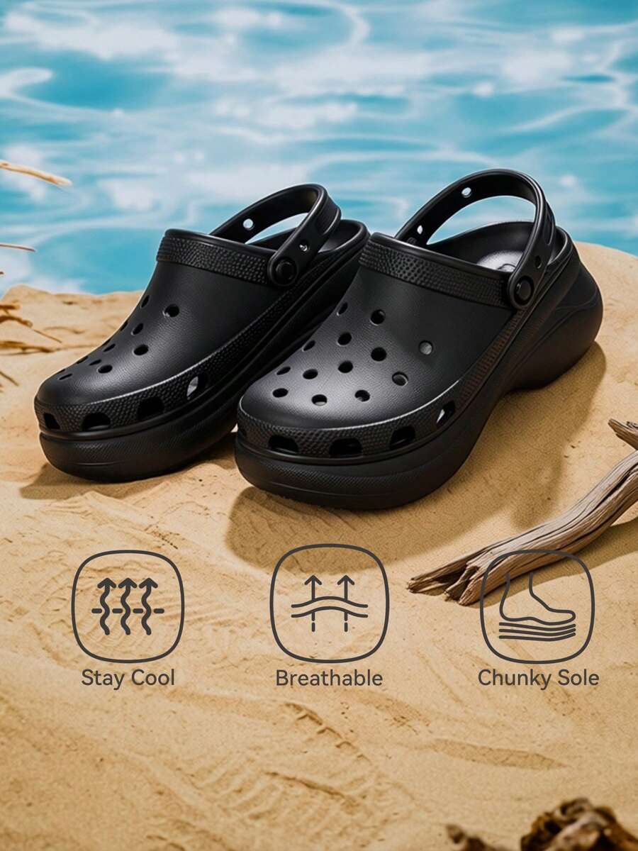 Crocs 复古  镂空木屐鞋，Croslite 闭孔树脂，轻便透气女士沙滩休闲凉鞋，舒适办公拖鞋 206302-001 - 黑色 - 查看 1