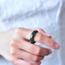 15-22mm Natural Green Jades Rings Men Women Fine Jewelry Genuine Nephrite Bands Chinese Hetian Jade Stone Ring Lucky Amulet Gift - 20mm - 查看 3