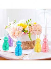Set de 5 piezas de decoración de escritorio de nido de abeja con conejitos de Pascua en miniatura, adecuado para la decoración de Pascua primaveral, fiesta de cumpleaños, fiesta con tema de conejo, fiesta de jardín, búsqueda de huevos, decoración de mesa con conejitos de Pascua, decoración de Pascua para el hogar, decoración colgante de panal de Pascua - Multicolor - Ver 5