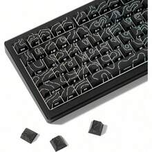 Juego de talla grande de 130 teclas, teclas con degradado negro (solo teclas), teclas retroiluminadas con líneas de grietas impresas lateralmente compatibles con 104/98/87/75/68/64/61 teclas - Negro - Ver 1