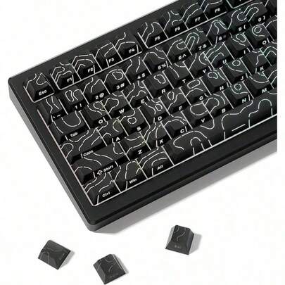 130+ Keycaps Set, Black Gradient Keycaps (Keycaps Only), Crack Line Backlit Side-Printed Keycaps Compatible With 104/98/87/75/68/64/61 Keys
