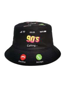 1 chiếc mũ xô họa tiết chữ phong cách cổ điển thập niên 80 dành cho cả nam và nữ, có thể đảo ngược để chống nắng, họa tiết ngẫu nhiên, mùa xuân/hè - A - Xem 20