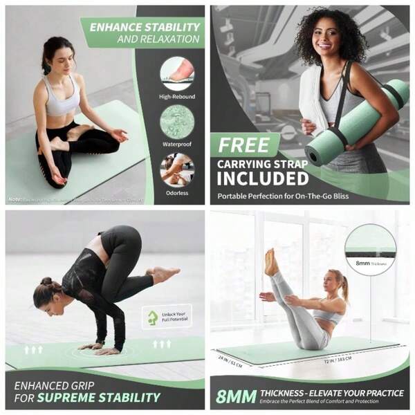 Yoga Women Men, 6/8mm Thick Exercise Home Gym, Non Slip Workout Pilates, Sit - Ups, Stretching, Gymnastics, Meditation, TPE