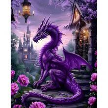 EMIEAUFG Dragon Diamond Art Kits For Adults, Purple Dragon And Castle Diamond Painting Kit For  And Beginners, 5D Round Full Drill Craft, Home Wall Decor 12\ X 16\ - SR70 - Xem 1