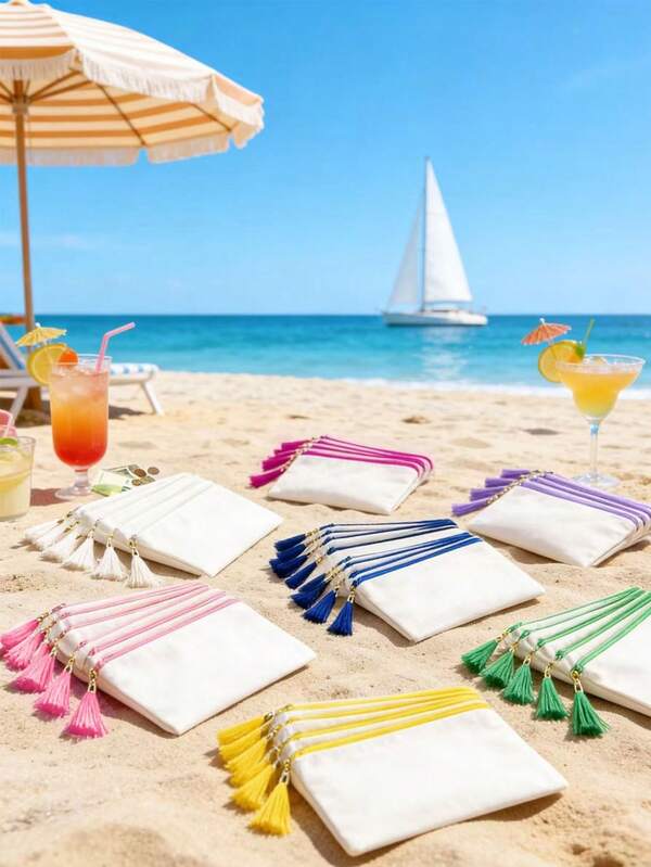 5/10/20pcs Elegant Colorful Tassel Decorated Cosmetic Organizer Pouch Set, 2 Tassel Styles, 10 Tassel Color Options, Suitable For Birthday, Anniversary, Valentine's Day, Back To School, Graduation, Party, SPA, Pool, Beach, Gift Packaging, Candy, Sunscreen, Makeup Tool Storage Bag