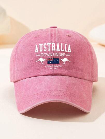 1. Ladies' Australian Kangaroo Letter Printed Baseball Cap, Lightweight And Comfortable, Sweat Absorbing And Breathable Baseball Cap, Adjustable Soft Top Retro Casual Cap, Outdoor Travel Sun Protection Hat, Suitable For Daily Wear, Daily Travel, Beach Vacation, Outdoor Sports, Etc