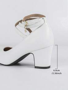 2026 Women's Solid Color Minimalist American Style Woven Vacation Slip-On Lace-Up Mary Jane High Heel Round Toe Party Pumps - 白色 - 查看 10