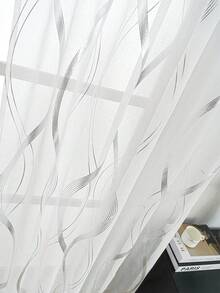 1pc White Modern Wavy Line Pattern Sheer Curtain, Simple & Elegant, Suitable For Office, Living Room, Bedroom, Kitchen, Balcony, Rod Pocket Hanging, Easy Installation - Silver - View 5