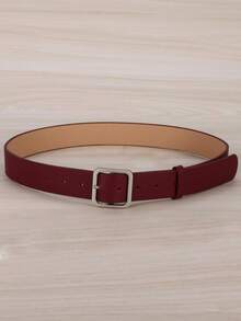1pc Women's Burgundy Faux Leather Adjustable Waist Belt With Metal Buckle - Stylish Strap For Jeans & Dresses - Burgundy - View 3