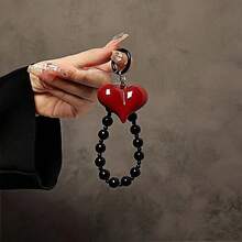 心形串珠手机挂绳，心形手机装饰防丢挂绳，时尚手机挂件，适合钥匙链，生日礼物，圣诞节，新年节日礼物，兼容安卓及大多数智能手机，送给母亲、家人、朋友的生日、节日礼物 - 紅色 - 查看 2