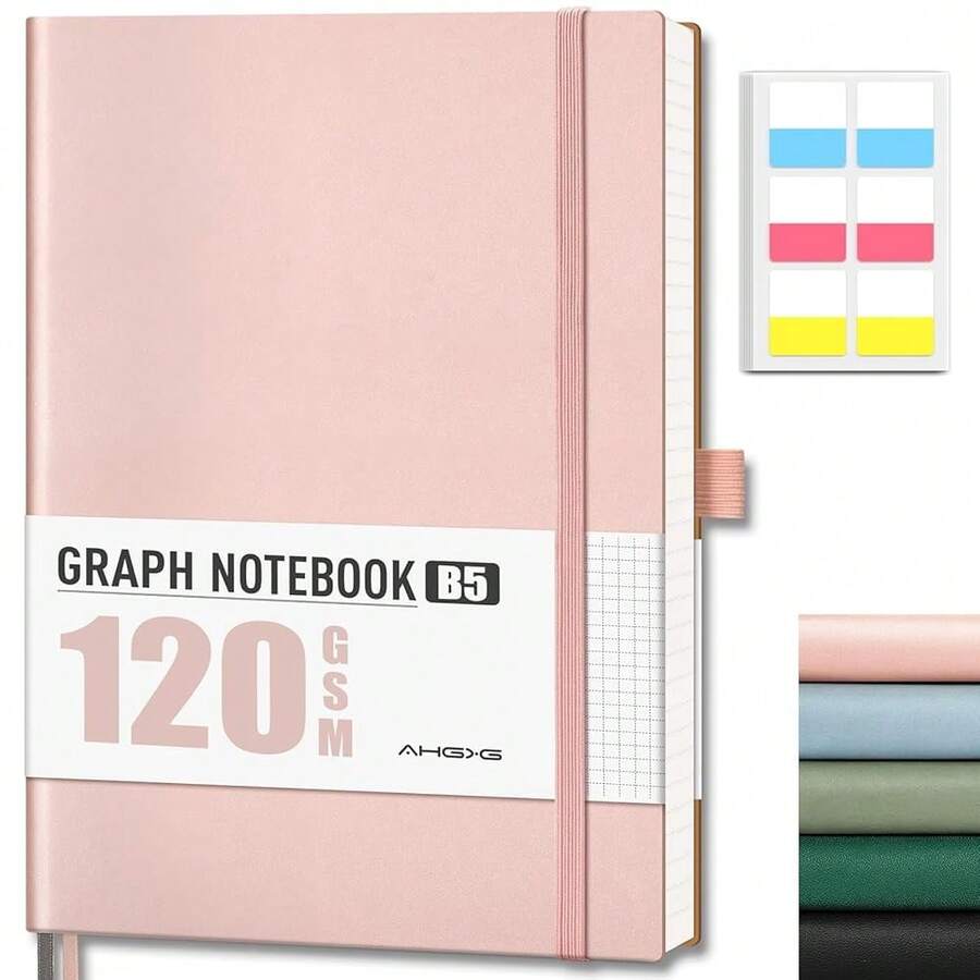 Graph Paper Notebook - Grid Notebook Journal, 120 GSM Thick Graph Paper, Large B5 Notebook 96 Pages, Leather Softcover, For Graphing, Writing, Math, Engineering, 7.6'' X 10'' - Rose Gold - B5-graph-120GSMB5Graph120GSM - View 1
