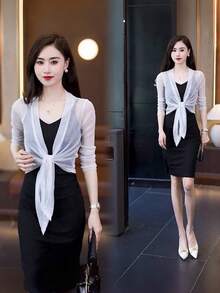 1pc Chiffon Shawl Cardigan For Women, Versatile Lightweight Short Jacket For Summer, Suitable As Outerwear For Camisole Dress - Multicolor - View 4