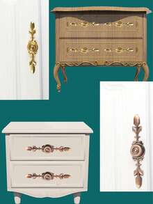 2pcs Rectangular Cabinet Handles, Simple Drawer Wardrobe Door Knobs, Single Hole With Plate, Retro European Style, Aluminum Alloy With Screws, Gold/Silver/Ivory Color - Multicolor - View 4