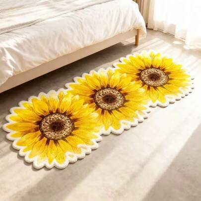1pc Sunflower Floral Carpet - Super Soft, Machine Washable, Suitable For Living Room, Bedroom, Bathroom | Absorbent, Decorative Mat Carpet For Living Room, Bedroom Decor, Home Leisure Carpet, Decorative Carpet, Bedroom Decor, Small Carpet, Carpet, Home Decor, Living Room Carpet, Living Room Small Carpet, Bedroom Carpet, Living Room Home Decor, Outdoor Carpet, Plush Carpet, Furry Carpet, Autumn/Winter Carpet, Thick/Plush, Washable Carpet