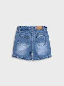 复古水洗浅色刺绣可调节腰部做旧牛仔短裤，适合小男孩 - 淺藍色 - 查看 12