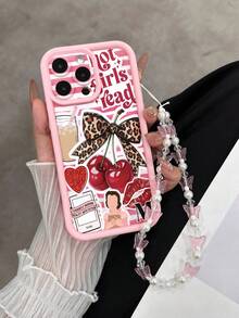 Cherry Painted Groove Pink Additional Bracelet Thick Precision Hole Simple Anti-Drop Thick Phone Protective Case Printed Compatible With IPhone 17/17 Pro Max/ 16/ 16 Pro/ 16 Pro Max/ 16 Plus 15 XR /7/8 15 Pro Max/12 Pro Max/13 Pro Max/14 Pro Max 13 14 11 12p 14 Women P11 Soft Shell P12 Anti-Drop XS.XR /78P.78GES2 Compatible With Redmi Phone Case - Multicolor - View 2