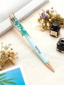 Customized Text Logo Creative Fresh Handmade Dried Flower Pen, Oil-Filled Metal Ballpoint Pen, Fashion Luxury Pen, Suitable For Wedding Favors, Happy Gifts, Daily Office And Student/Teacher Use, Perfect Gift For Friends, Teachers, Family, Colleagues, Valentine's Day - Multicolor - View 8
