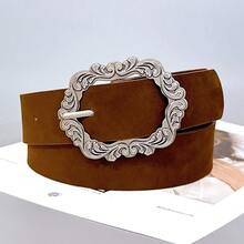 1条女士麂皮腰带，配复古花卉图案搭扣，服装配饰，复古简约风格，适合日常休闲穿着 - 多色 - 查看 6