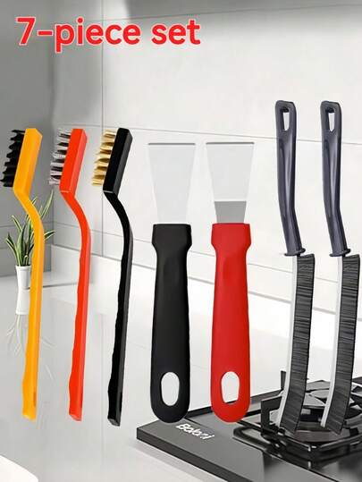 1/5/7 Pcs Multi-Purpose Cleaning Brush Set, Nylon Bristles With Plastic Scrubber And Scraper | Soft And Stiff Bristles, Suitable For Kitchen (Pots, Pans, Sink), Bathroom (Bathtub, Tile Grout), Hard-To-Reach Corners - Essential Manual Cleaning Tools For Home, RV And Garage