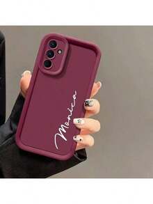 1pc Customizable Name/Text Design Phone Case, TPU Protective Cover, Compatible With Apple 17, 16 ProMax/16 Pro/16 Plus/16/15 ProMax/15 Pro/15/14 ProMax/14 Pro/14/11/11 ProMax/12/12 Pro/12 ProMax/13/13/13C/X7B/X8B/A13/A14/A15/A54/A55, Redmi, OPPO, Autumn/Winter - Burgundy - View 2