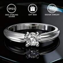 925纯银戒指，优雅单石设计，镶嵌闪亮立方氧化锆，高品质周年纪念/生日礼物，送给挚爱之人 - 銀色 - 查看 7