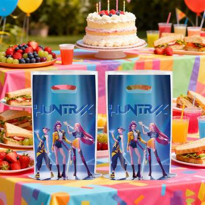 Huntrix K-Pop 女巫猎人主题派对礼品袋（多件装，9.84英寸/25厘米 x 6.69英寸/17厘米） - 动漫人物主题礼品袋，带提手，适合万圣节、感恩节、圣诞节、情人节、生日等庆祝活动，青少年和成人适用