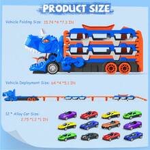 NewBandMo Toddler Truck Toys For 3 To 6 Years Old Boys, Toys Cars Track Set Dinosaur Transporter Truck With 12 Die-Cast Car Toys, Transforms Into Dino, Four Wheeler Toddler Car Toys Set For Kids Boys Girls,Birthday Gifts, Christmas Gifts - Blue - View 10