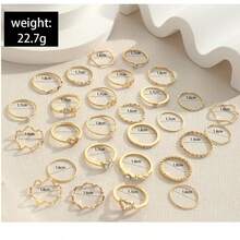 28pcs Fashionable & Versatile Heart Shaped Rhinestone Decorated Wavy Design Ring Set, Suitable For Holidays, Vacations, Street Wear Jewelry Accessories - 28 Items - View 5